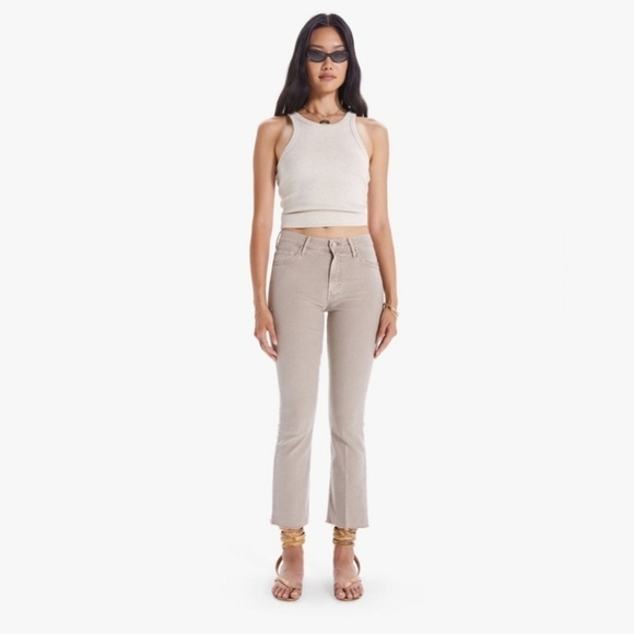 MOTHER Denim The Insider‎ Ankle Fray in Chalk Oxford Tan Cropped Raw Hem Size 25 - Picture 1 of 16